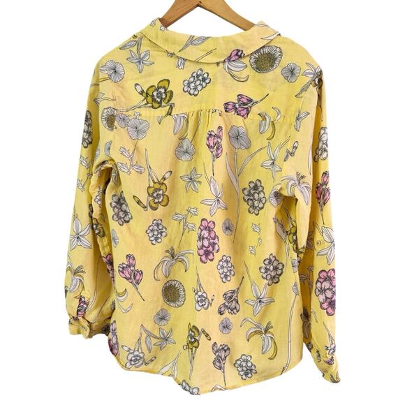 Charter Club Luxury 100% Linen Yellow Floral Button Front Shirt Womens Sz Large - Picture 2 of 4